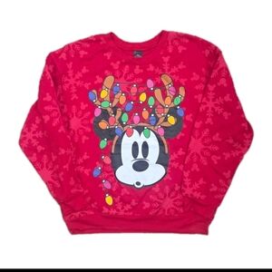 Disney Mickey Mouse Christmas Sweatshirt Lights Red Snowflake Print Kids L